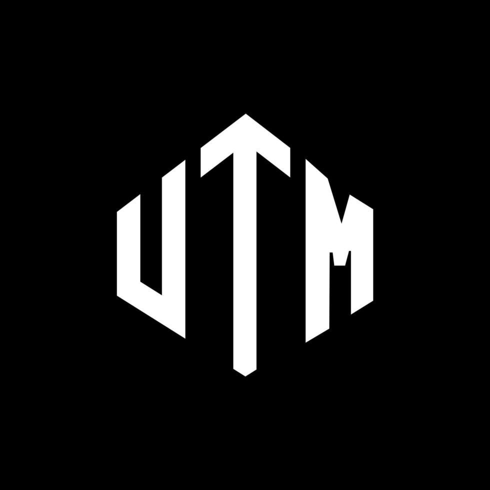 diseño de logotipo de letra utm con forma de polígono. diseño de logotipo en forma de cubo y polígono utm. utm hexágono vector logo plantilla colores blanco y negro. monograma utm, logotipo comercial e inmobiliario.