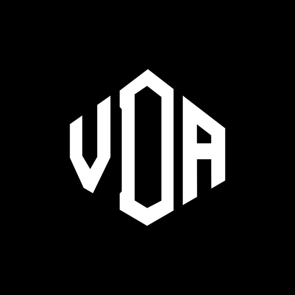 VDA letter logo design with polygon shape. VDA polygon and cube shape logo design. VDA hexagon vector logo template white and black colors. VDA monogram, business and real estate logo.