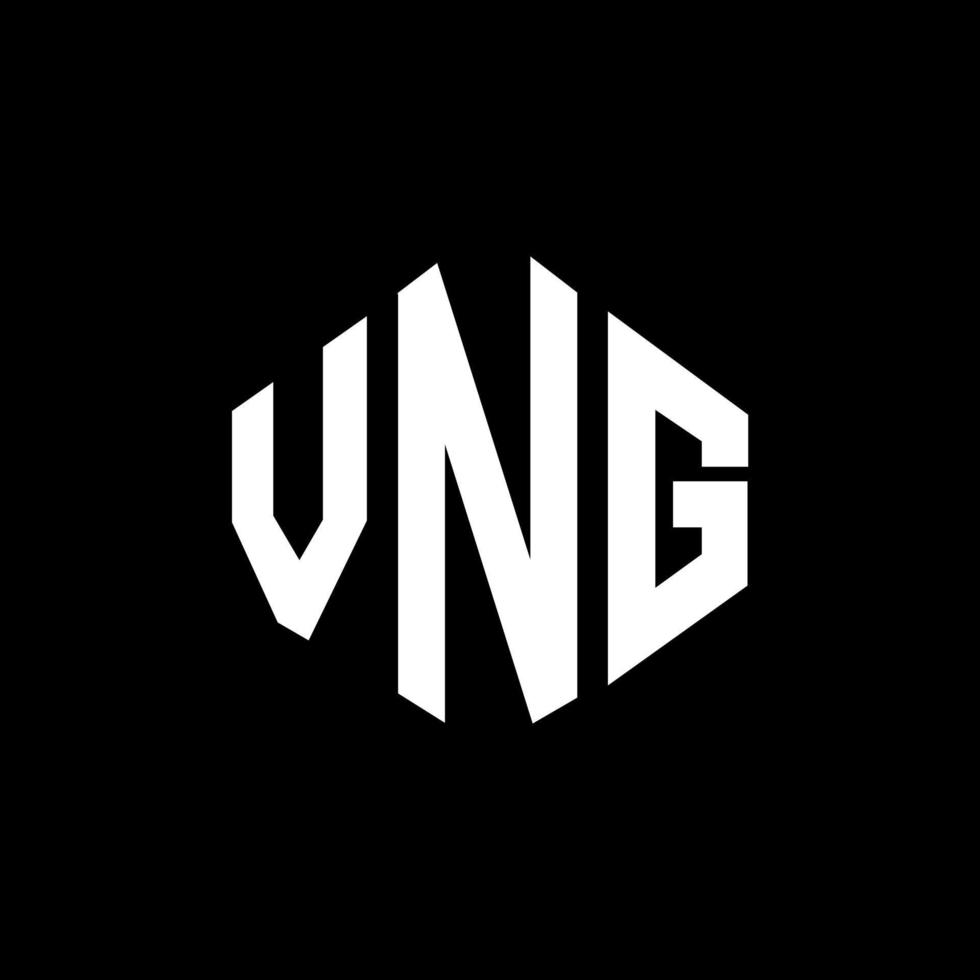 VNG letter logo design with polygon shape. VNG polygon and cube shape logo design. VNG hexagon vector logo template white and black colors. VNG monogram, business and real estate logo.