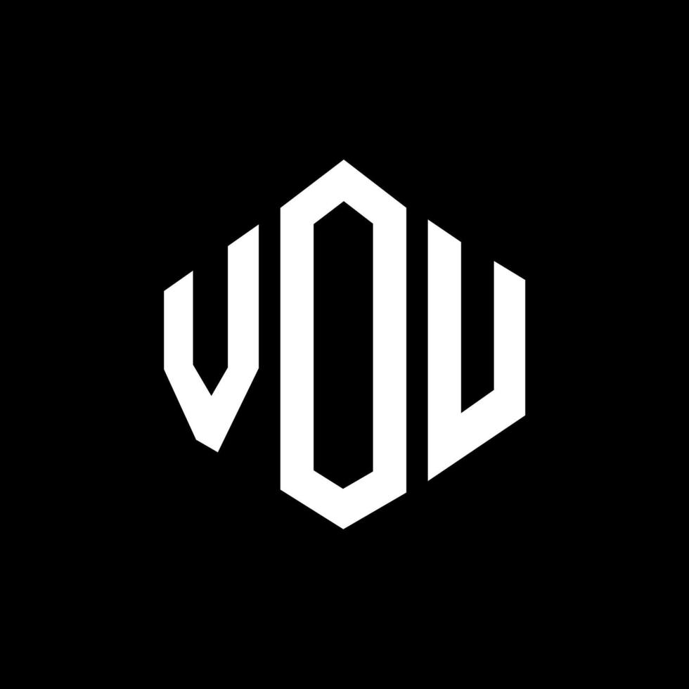 VOU letter logo design with polygon shape. VOU polygon and cube shape logo design. VOU hexagon vector logo template white and black colors. VOU monogram, business and real estate logo.
