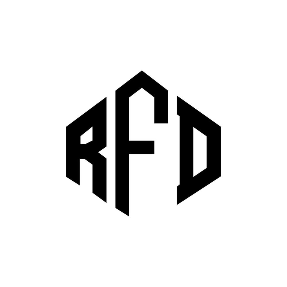 RFD letter logo design with polygon shape. RFD polygon and cube shape logo design. RFD hexagon vector logo template white and black colors. RFD monogram, business and real estate logo.