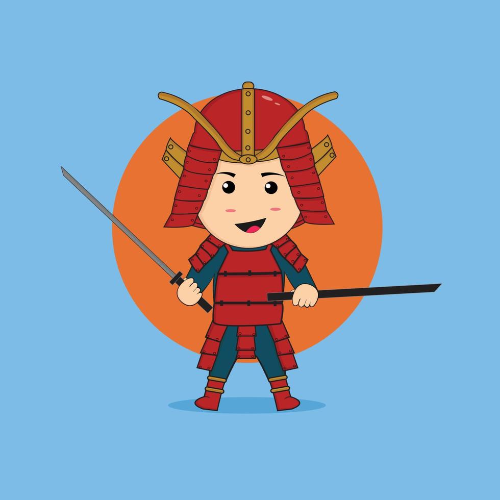 Illustration of cute samurai warrior vector. The Concept of Isolated Technology vector