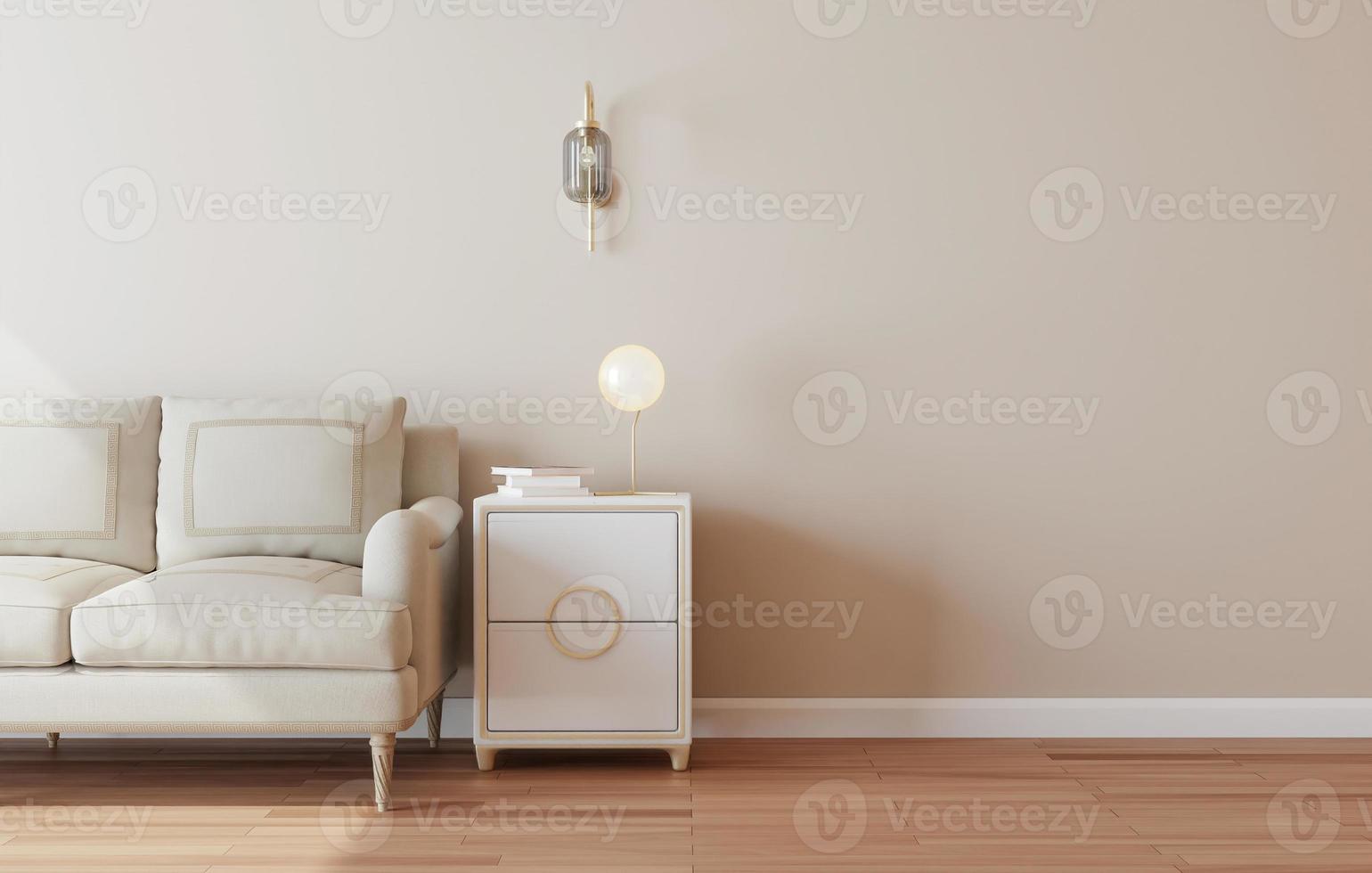 minimal interior style poster Mock up the living room wall with modern sofa and decorations in the living room.  copy space. 3D rendering. photo