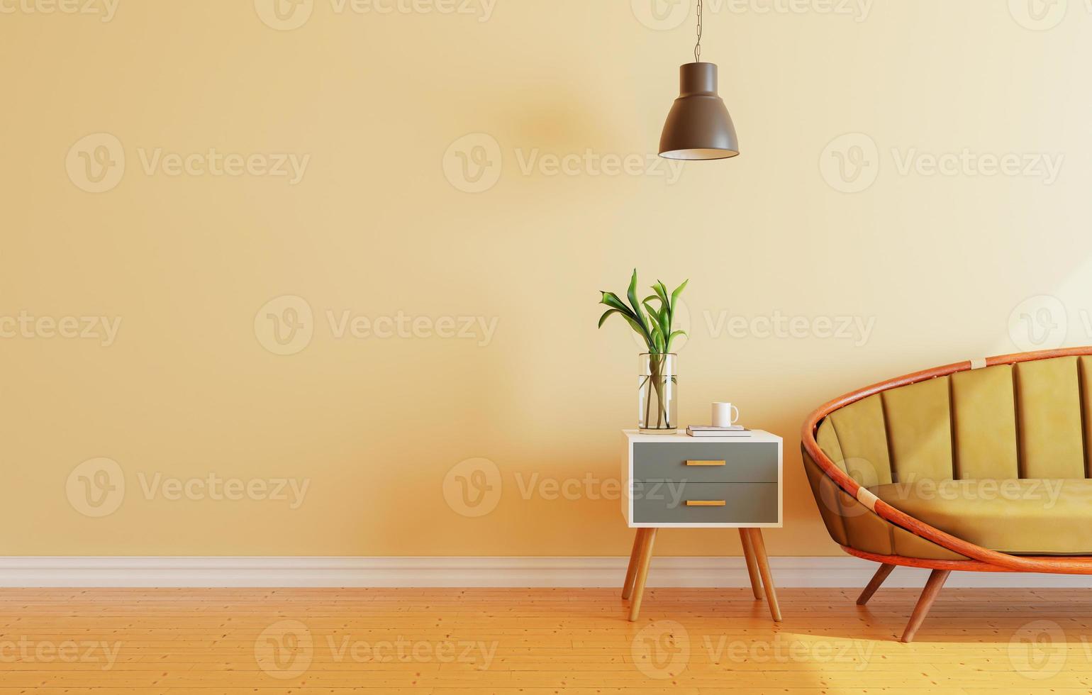 minimal interior style poster Mock up the living room wall with modern sofa and decorations in the living room.  copy space. 3D rendering. photo