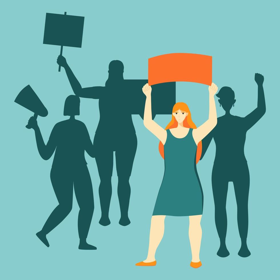 las mujeres protestan con pancartas vector ilustración plana