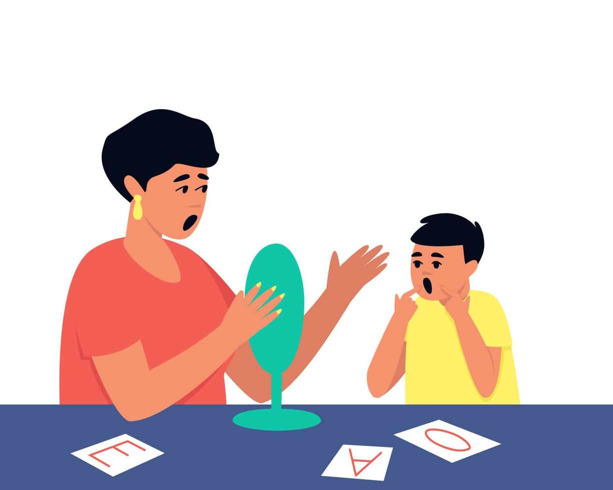 A speech therapist deals with the elimination of speech disorders in a child vector