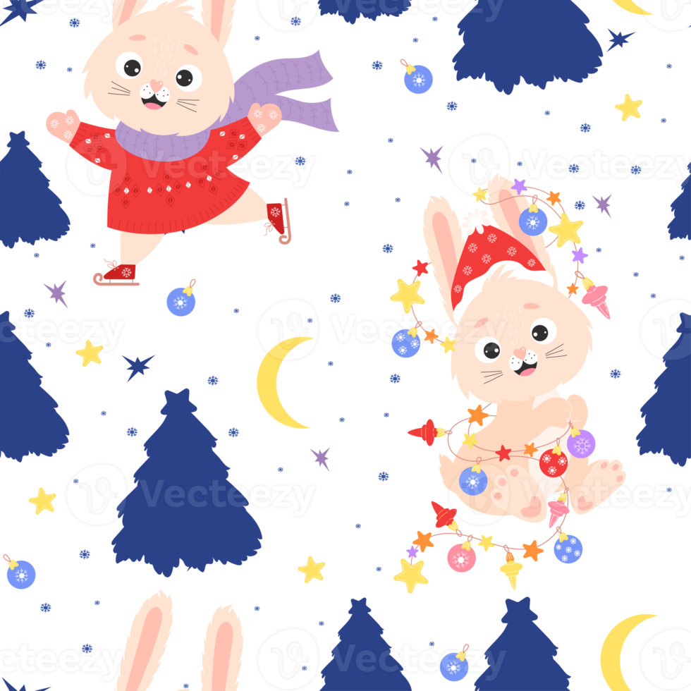 2023 Year of the Rabbit. Seamless pattern with cute Rabbits png