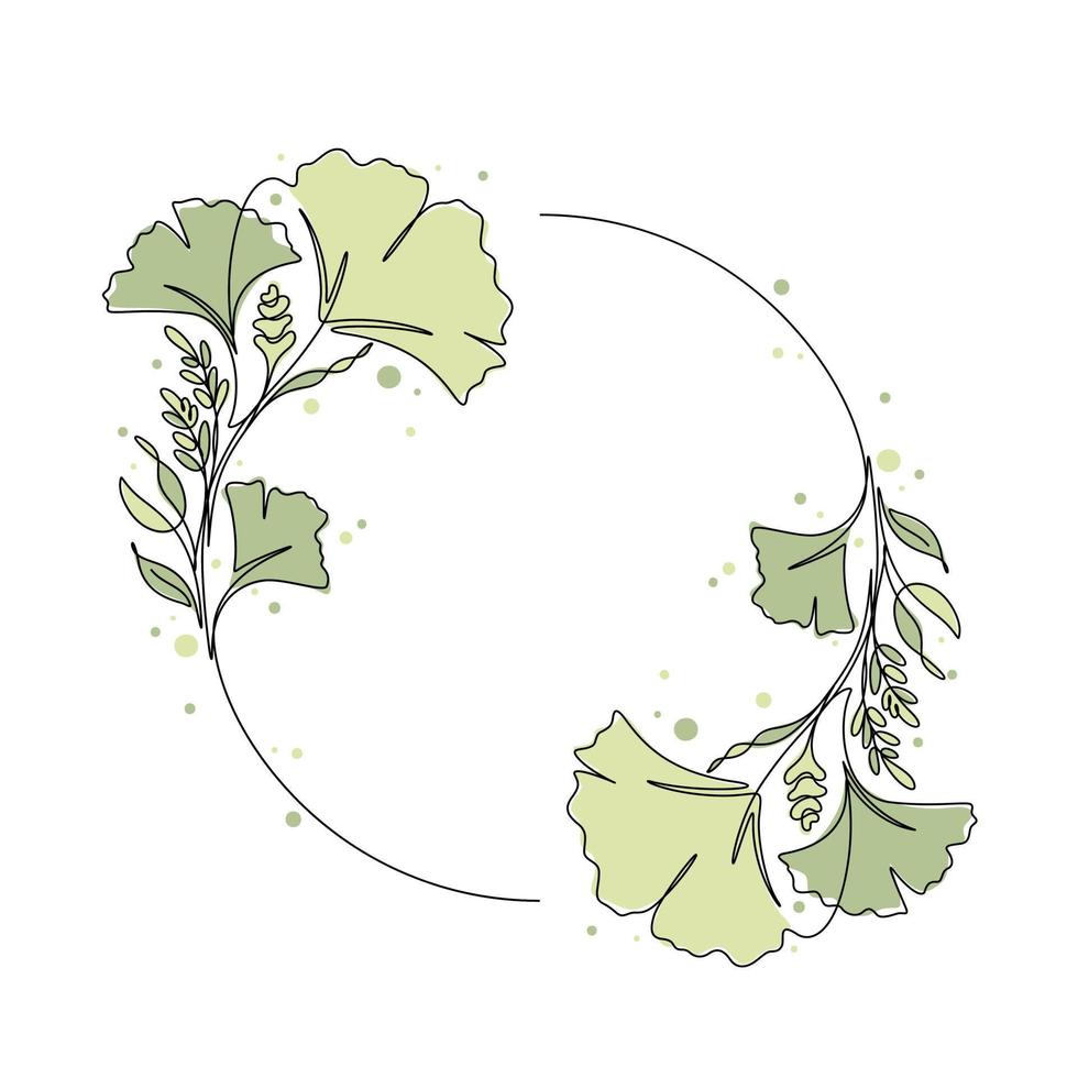 ginkgo tree and leaf circle floral ornament vector illustration