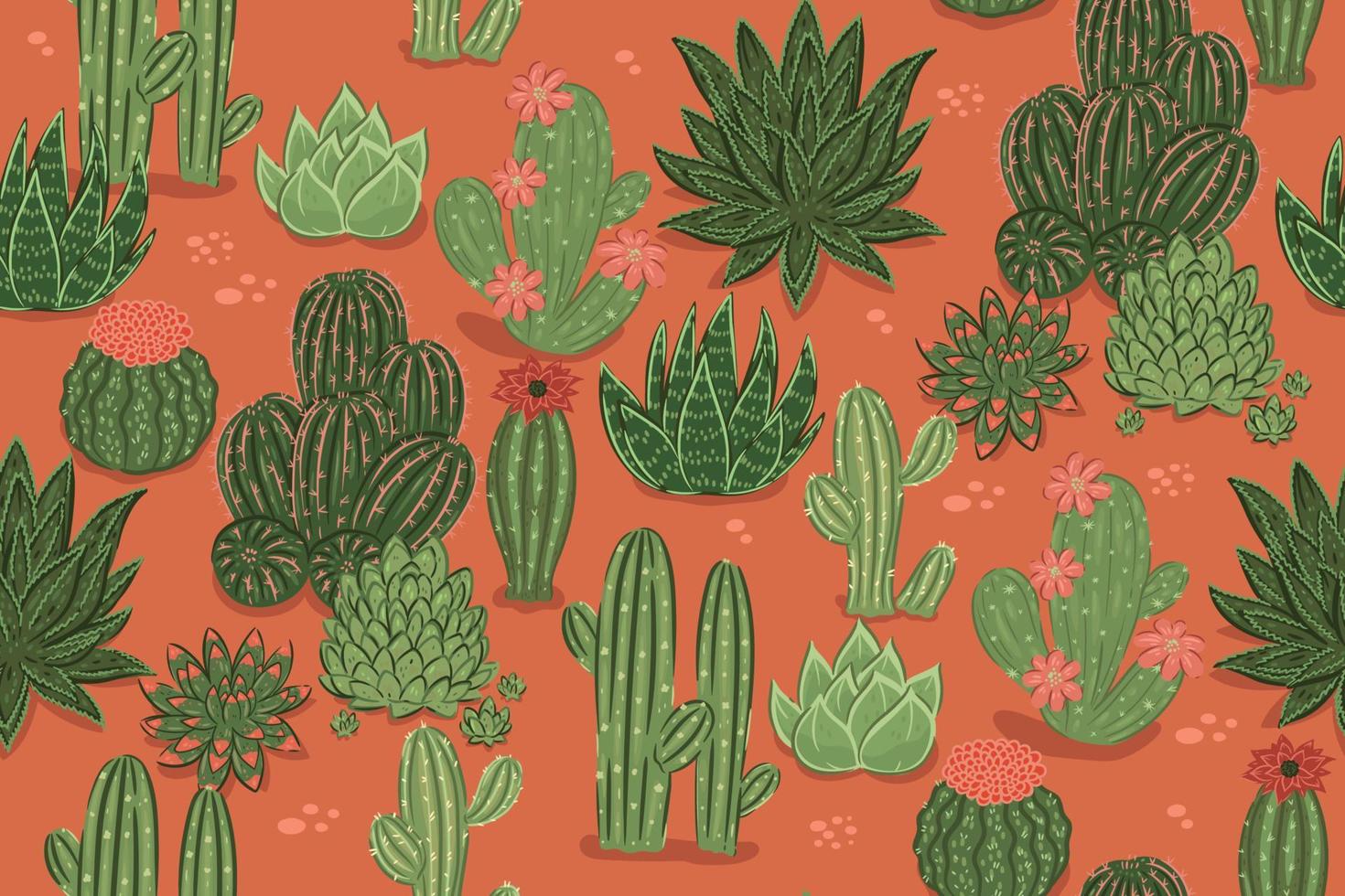 Desert seamless pattern with cacti. Vector graphics.