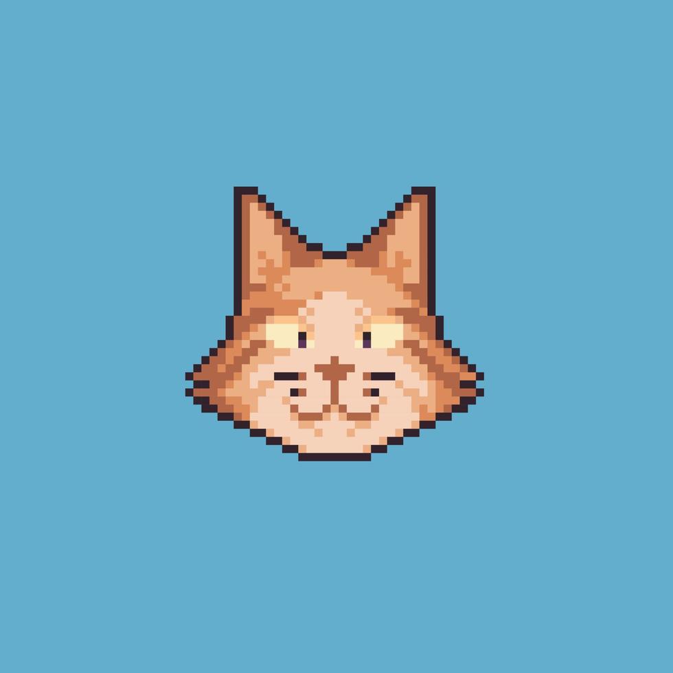 vector pixel art cat head cartoon illustration