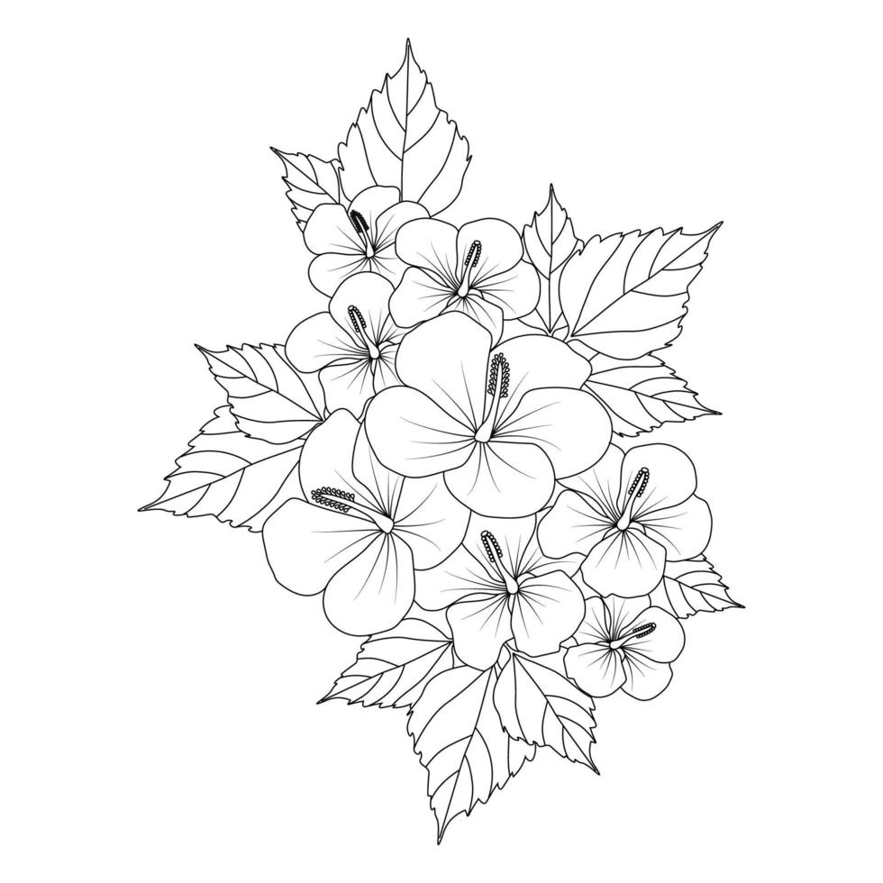 doodle coloring page of hibiscus flower illustration with line art stroke vector