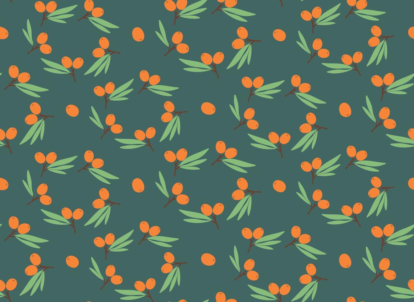 Seamless pattern with sea buckthorn. Texture with berries in flat style. vector