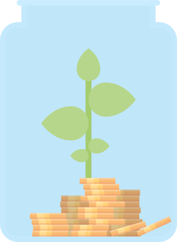 Money growing plant in the savings jar png