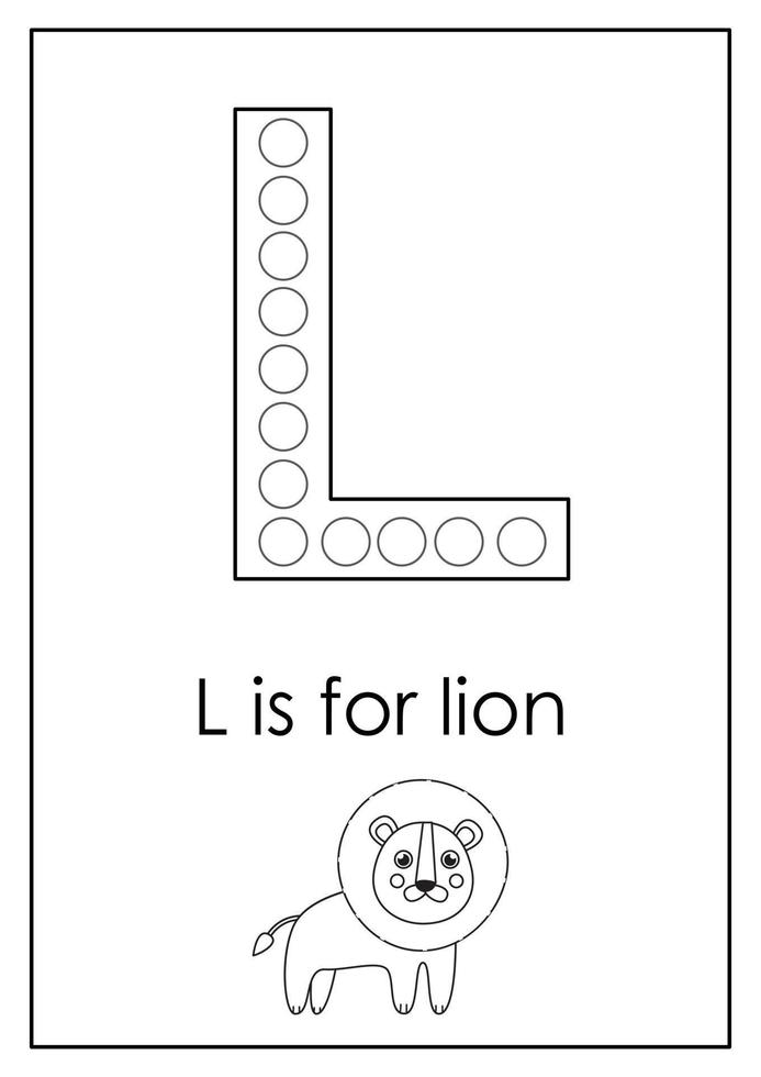 Learning English alphabet for kids. Letter L. Dot marker activity. vector