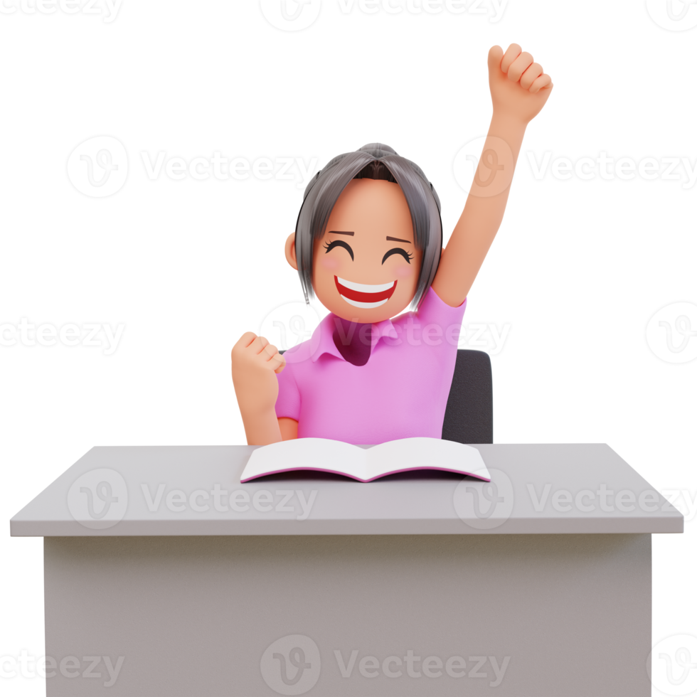 3d render Enthusiastic cute girl rejoicing from great news victory png