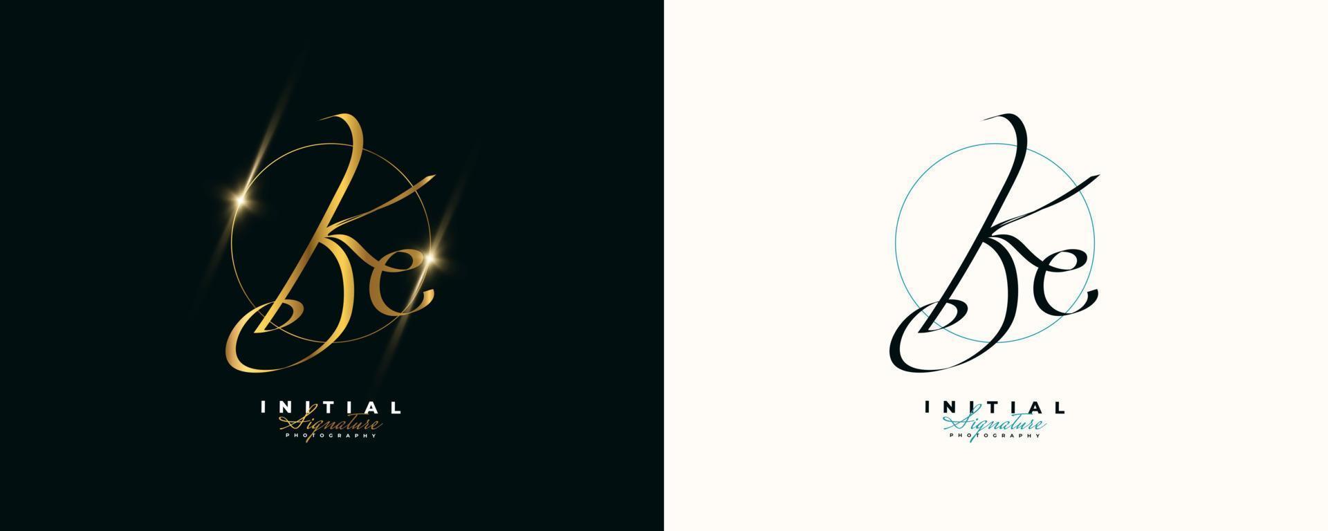 KC Initial Signature Logo Design with Elegant and Minimalist Gold Handwriting Style. Initial K and C Logo Design for Wedding, Fashion, Jewelry, Boutique and Business Brand Identity vector