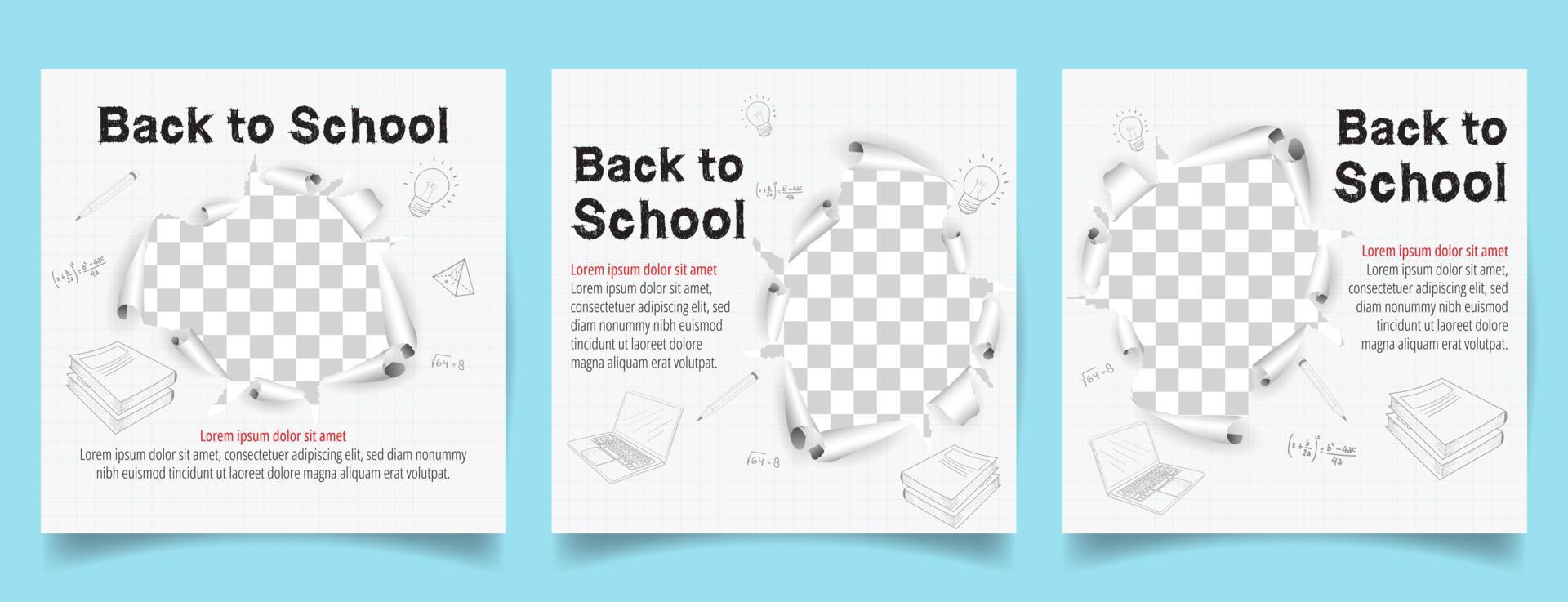 back to school social media post template set. Back to school admission promotion banner. vector