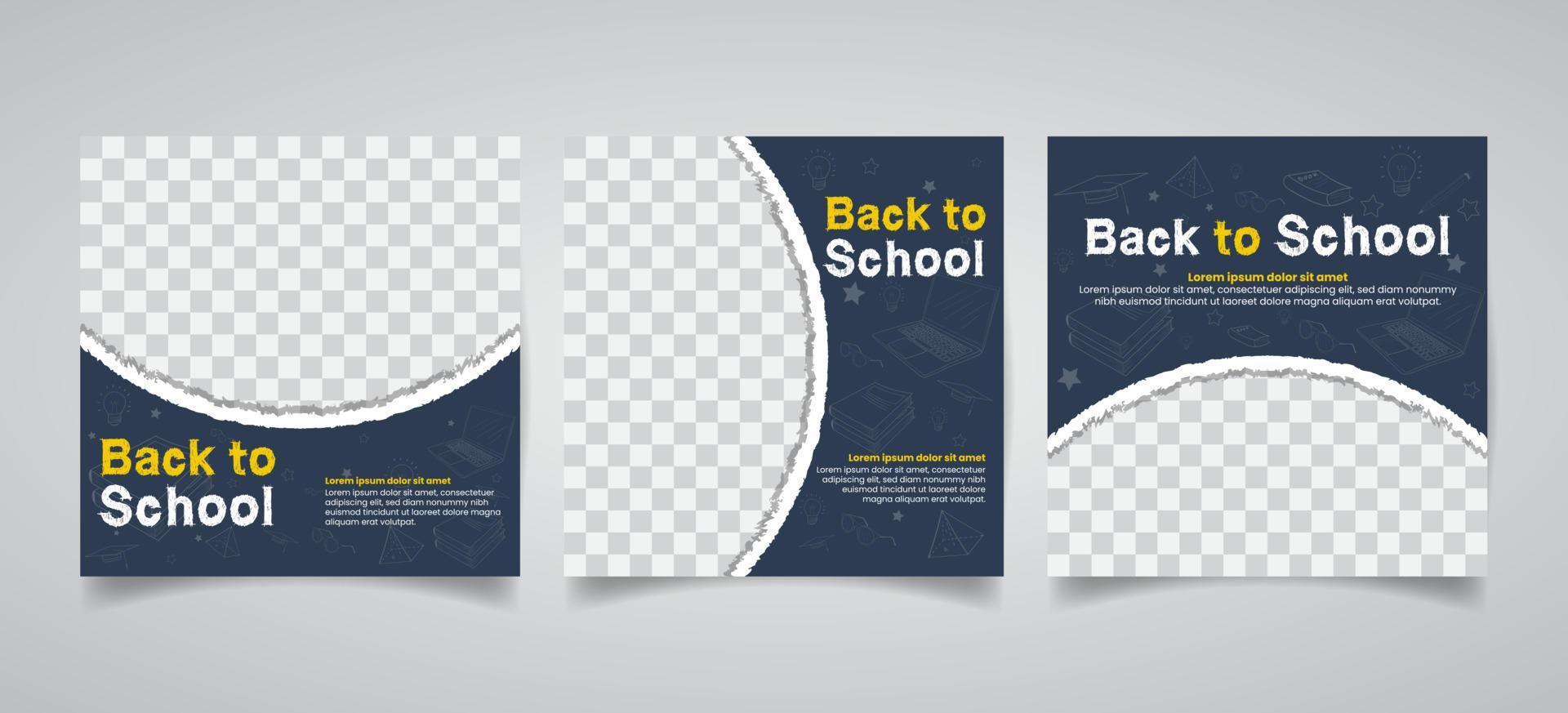 back to school social media post template set. Back to school admission promotion banner. vector