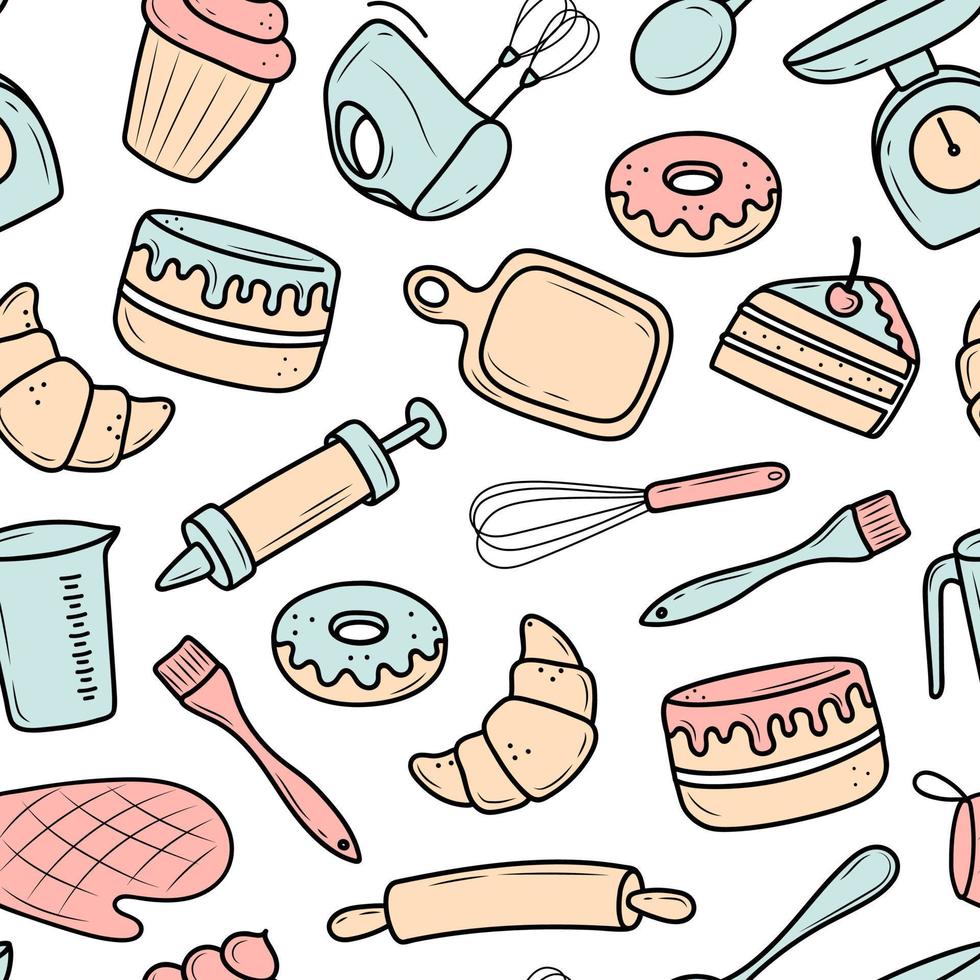 Handmade pattern of elements for baking. Doodle style. vector