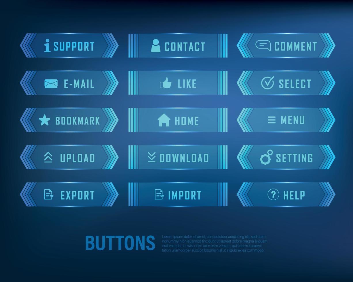 button collection sci-fi style set color blue vector