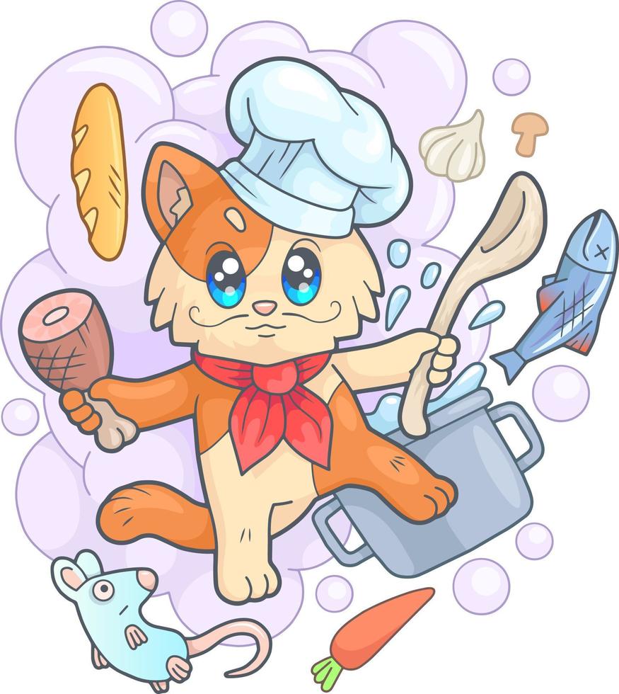 cute cat cook vector