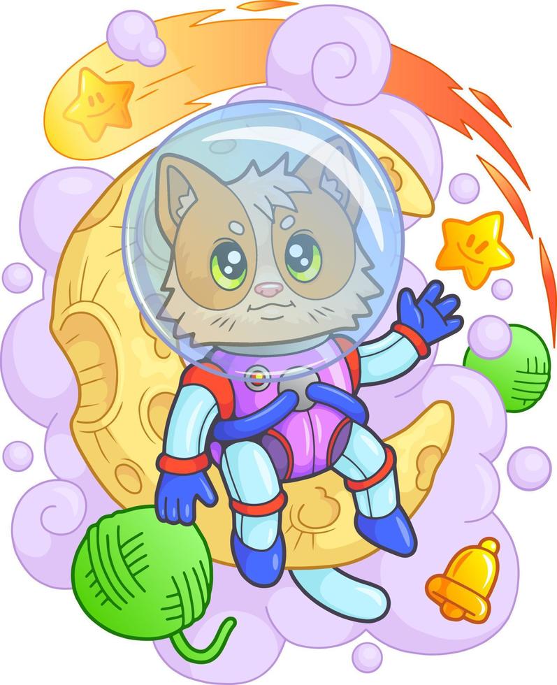 lindo gato astronauta vector