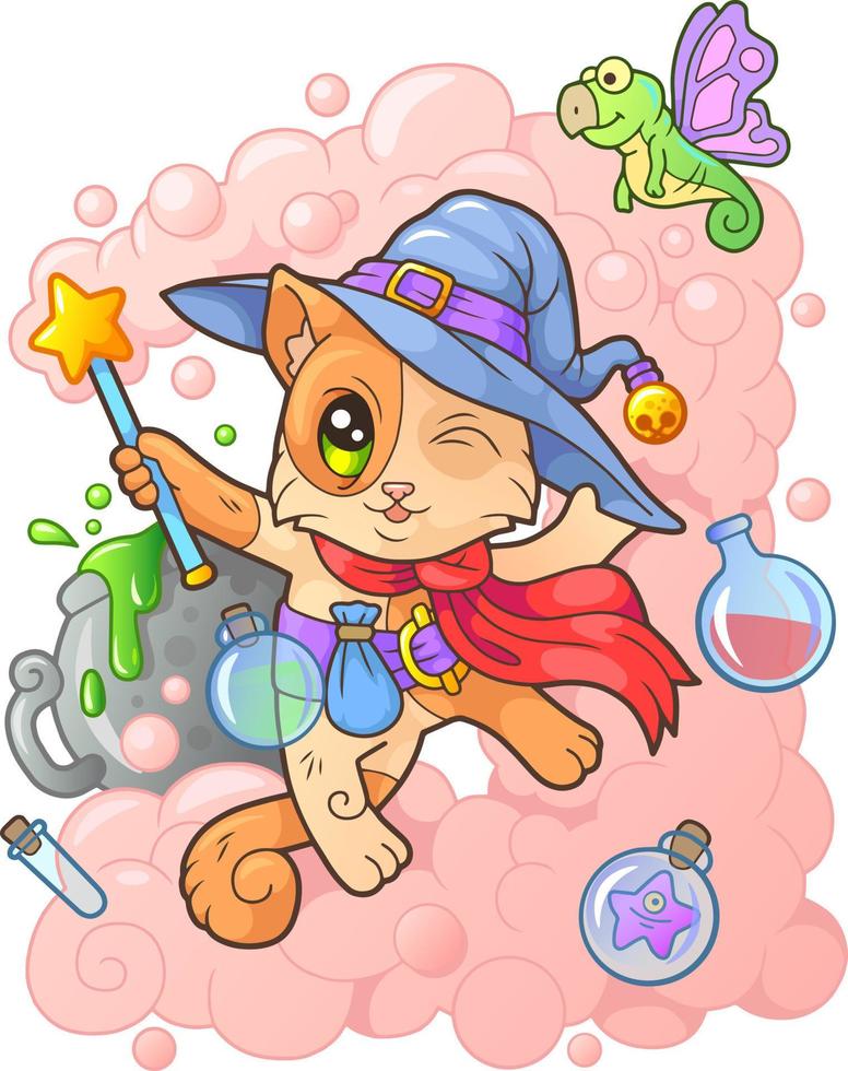 cute cat wizard vector