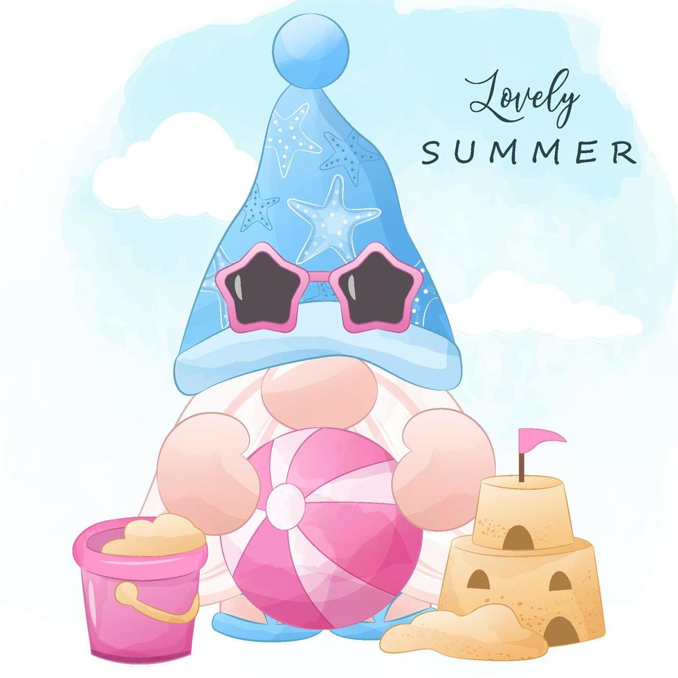 linda ilustración de gnomo de verano vector