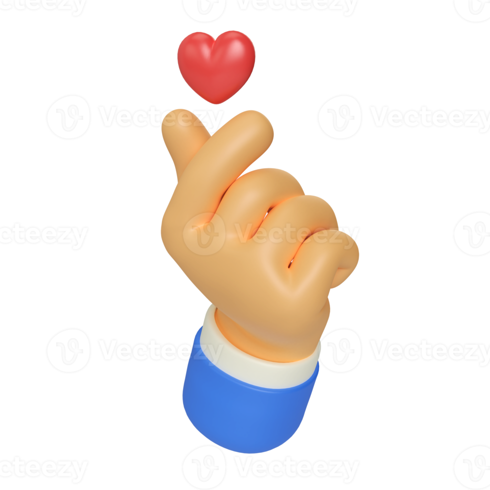 Korean Love Finger Hand Gesture 3D Render Illustration png