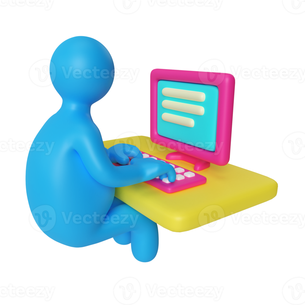 Working at the Computer 3D Icon png
