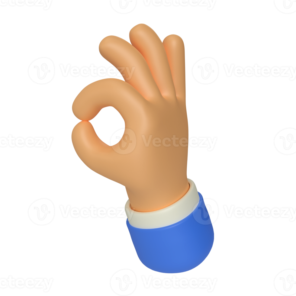 illustrazione di rendering 3d del gesto della mano ok png