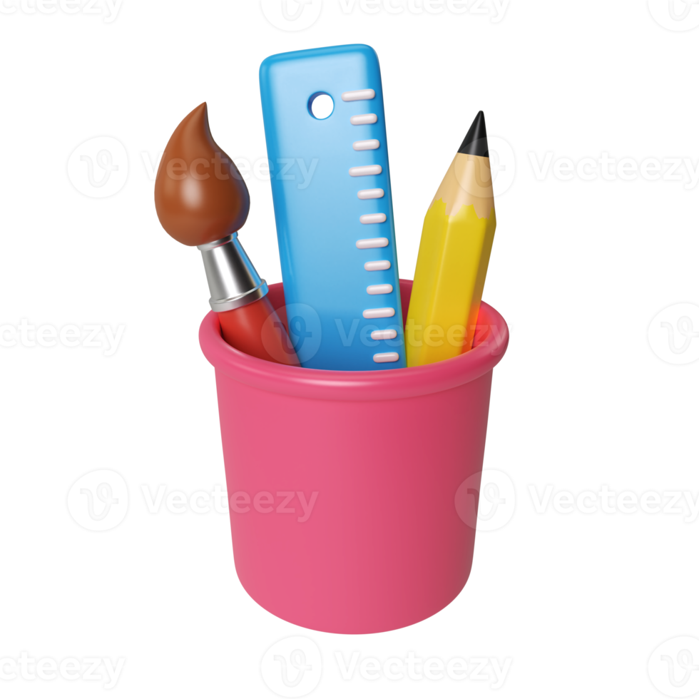 Stationery in a Cup 3D Render Illustration png