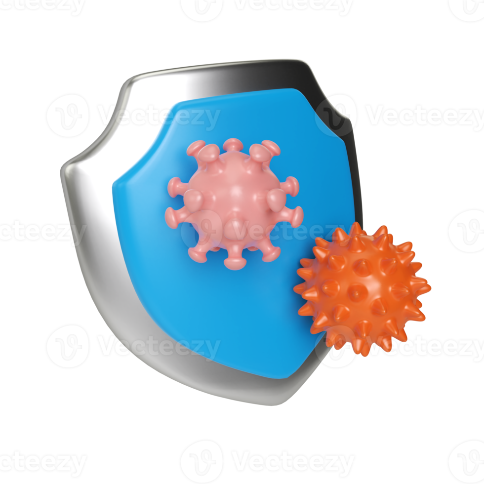 virus en schild 3d illustratie icoon png