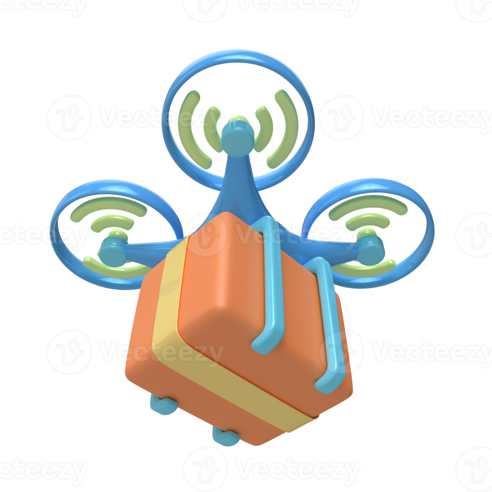 a drone carrying packages 3d render png