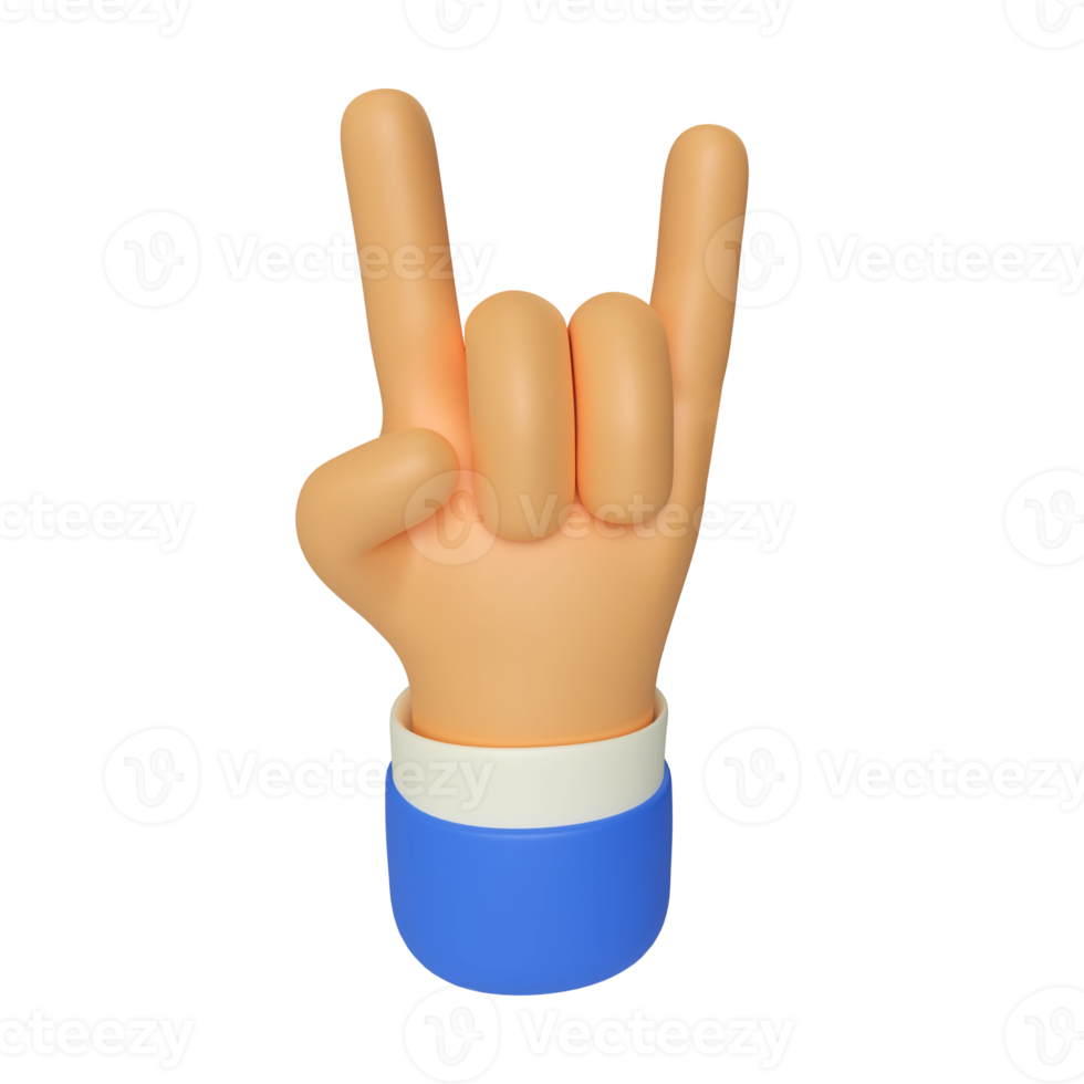 Rock and Roll Hand Gesture 3D Render Illustration png