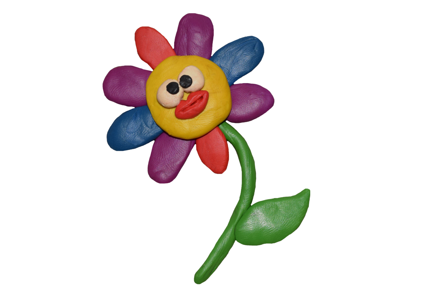 manualidad infantil hecha de plastilina - una flor multicolor con ojos png