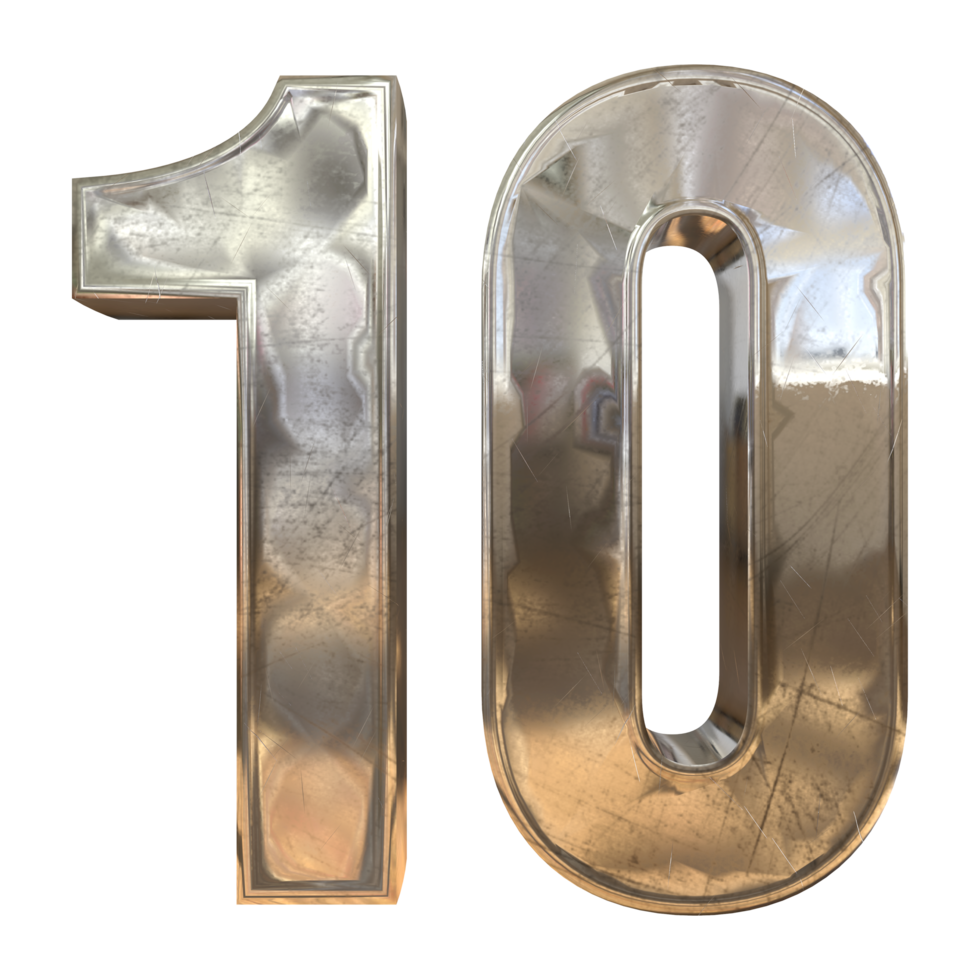 Number 10 3D Render of Old Scratched Rough Steel Metal Material png