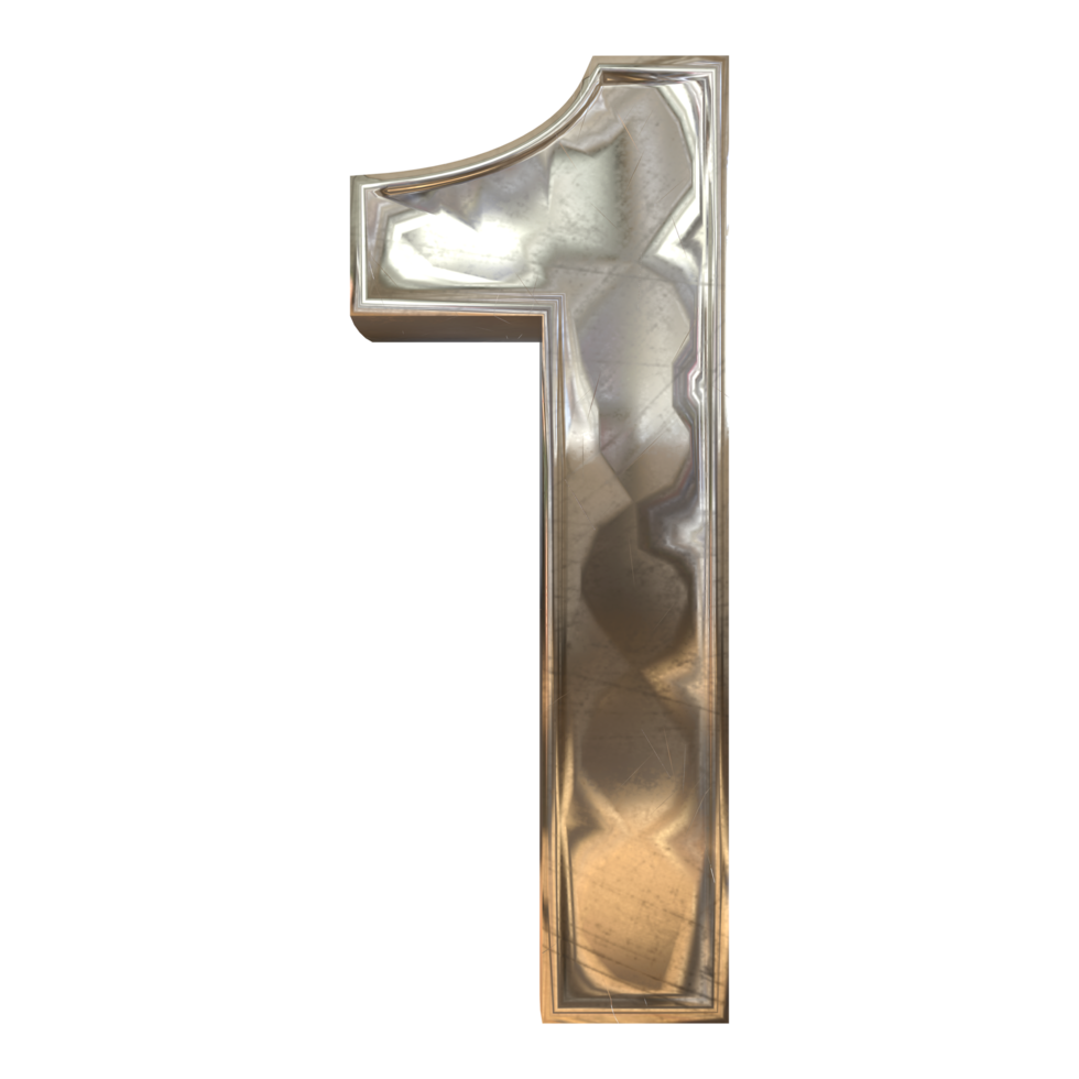 Number 1 3D Render of Old Scratched Rough Steel Metal Material png