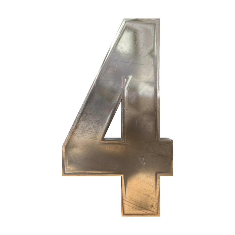 Number 4 3D Render of Old Scratched Rough Steel Metal Material png