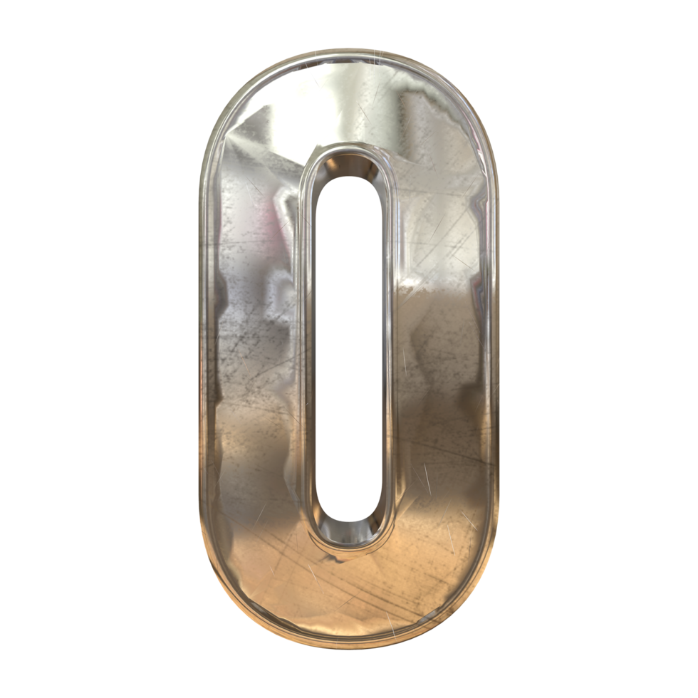 Number 0 3D Render of Old Scratched Rough Steel Metal Material png