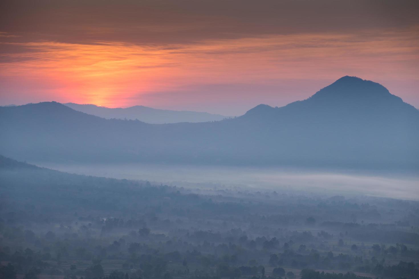 fog and cloud mountain valley sunrise landscape photo