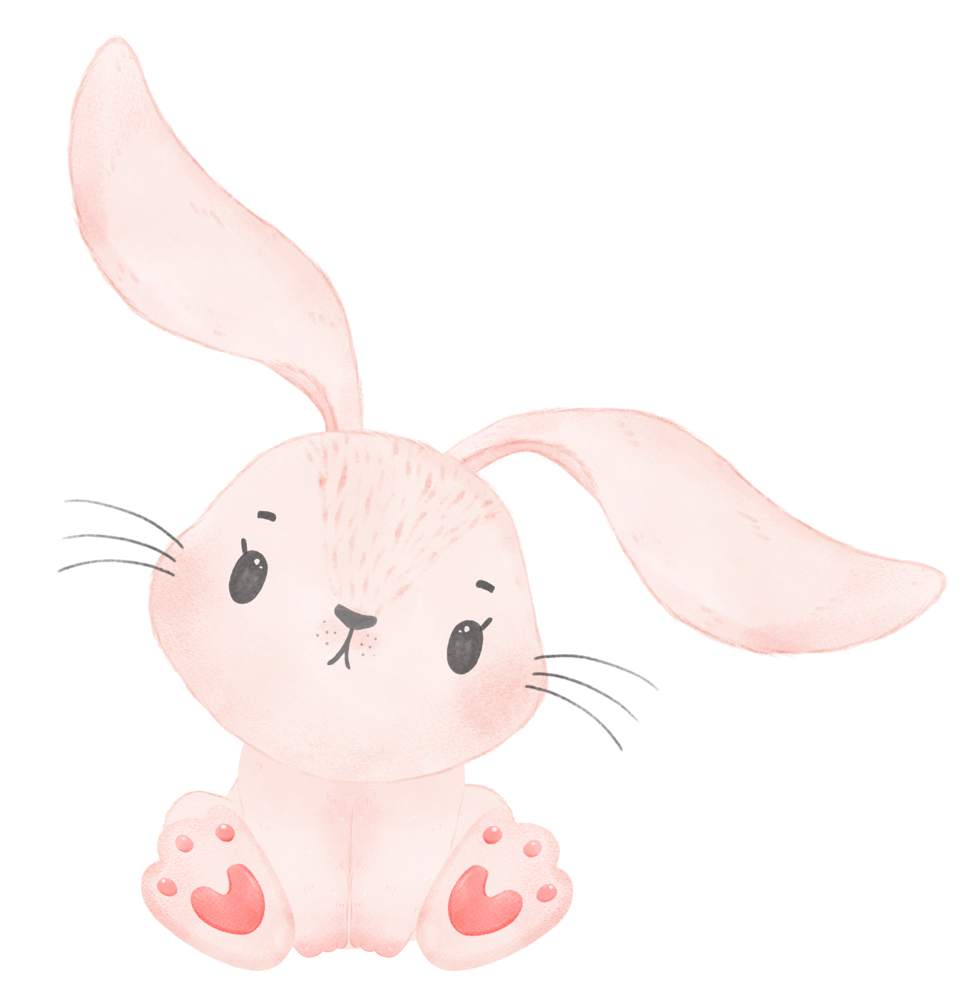 cute watercolor pink baby rabbit bunny cartoon animal hand