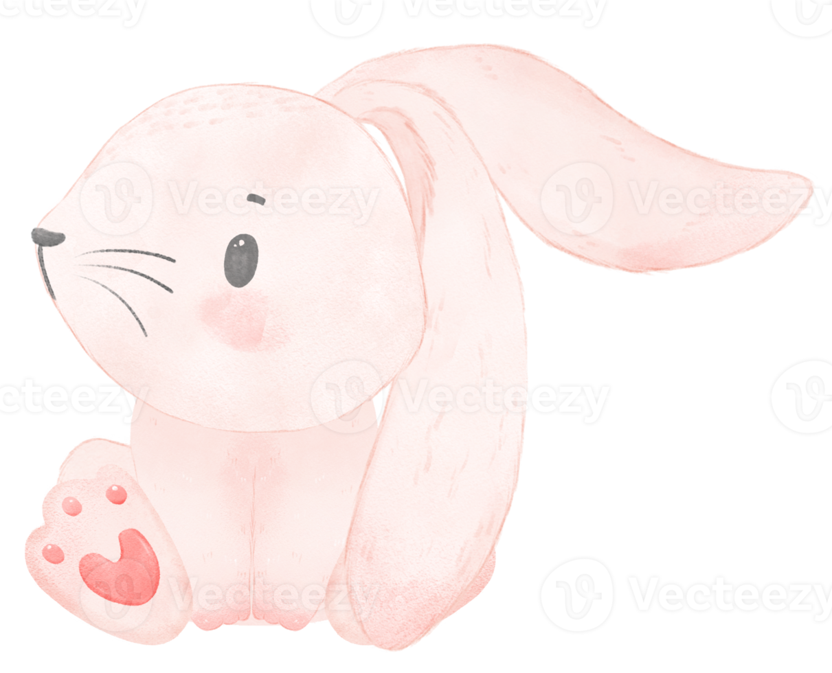 cute watercolor pink baby rabbit bunny cartoon animal hand painting png