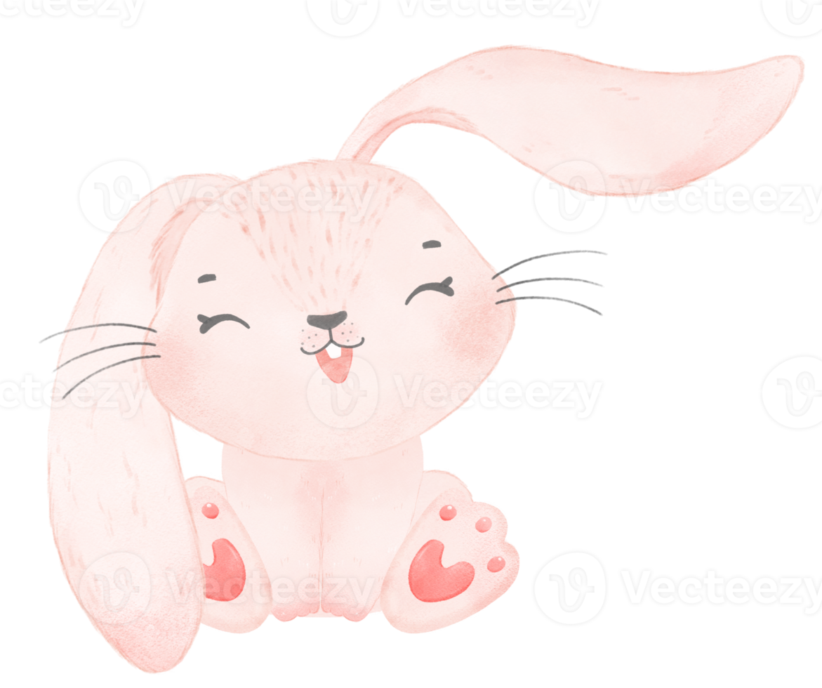 cute watercolor pink baby rabbit bunny cartoon animal hand painting png