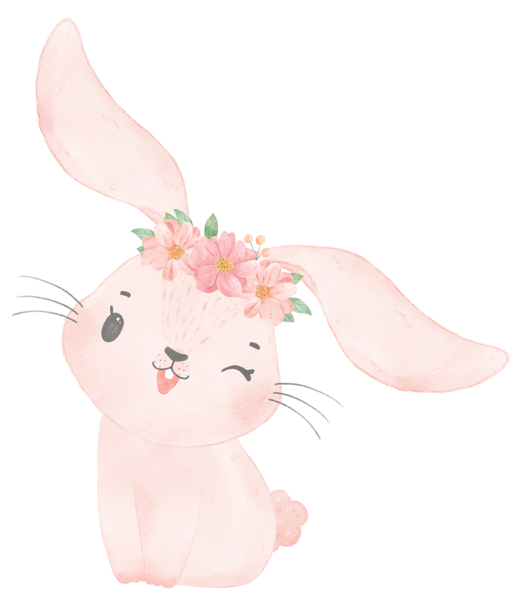 cute sweet princess baby pink bunny rabbit with floral crown watercolor ...