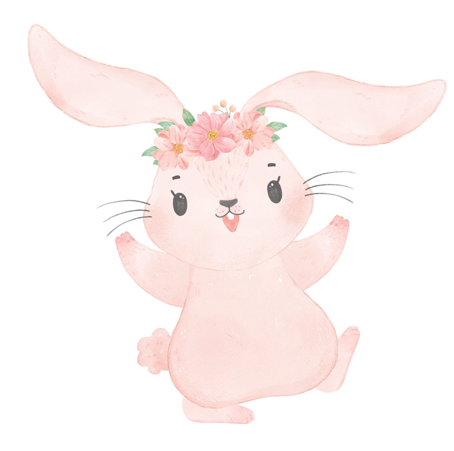 cute sweet princess baby pink bunny rabbit with floral crown watercolor ...