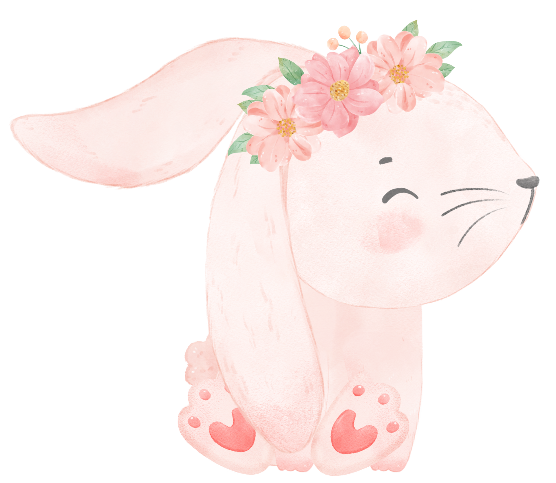 cute sweet princess baby pink bunny rabbit with floral crown watercolor ...