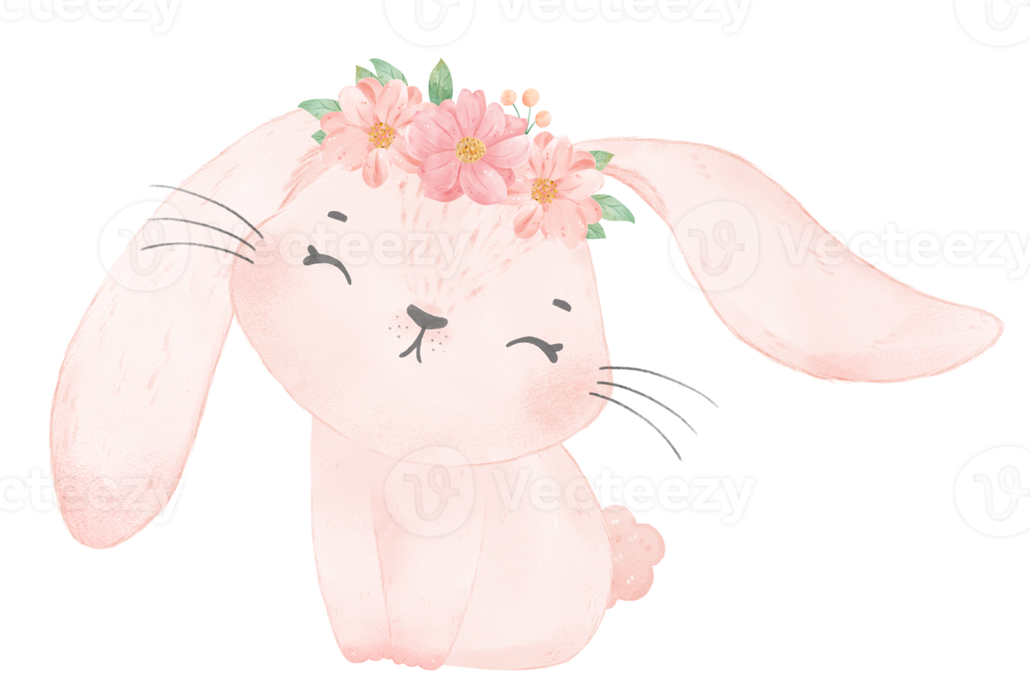 cute sweet princess baby pink bunny rabbit with floral crown watercolor png