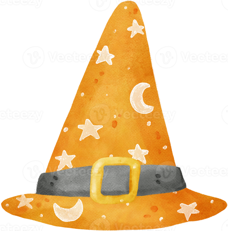 watercolor orange Halloween magic witch hat hand drawing png