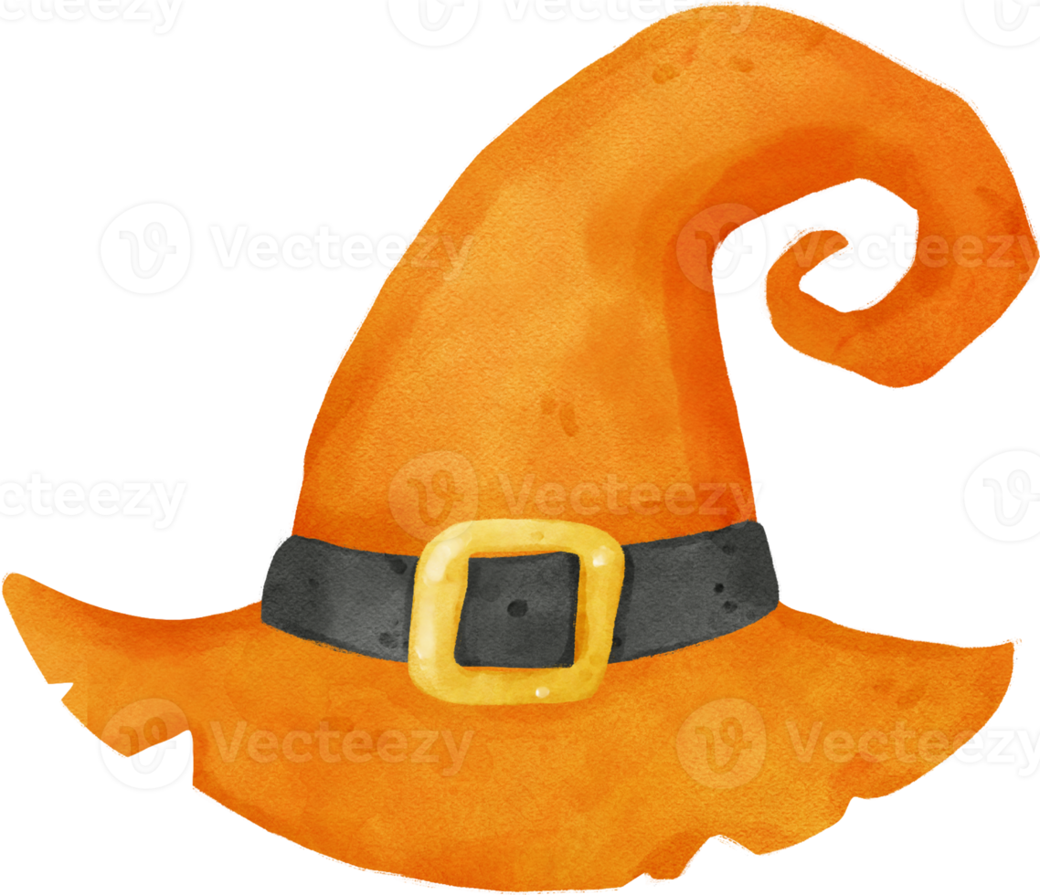 watercolor orange Halloween magic witch hat hand drawing png